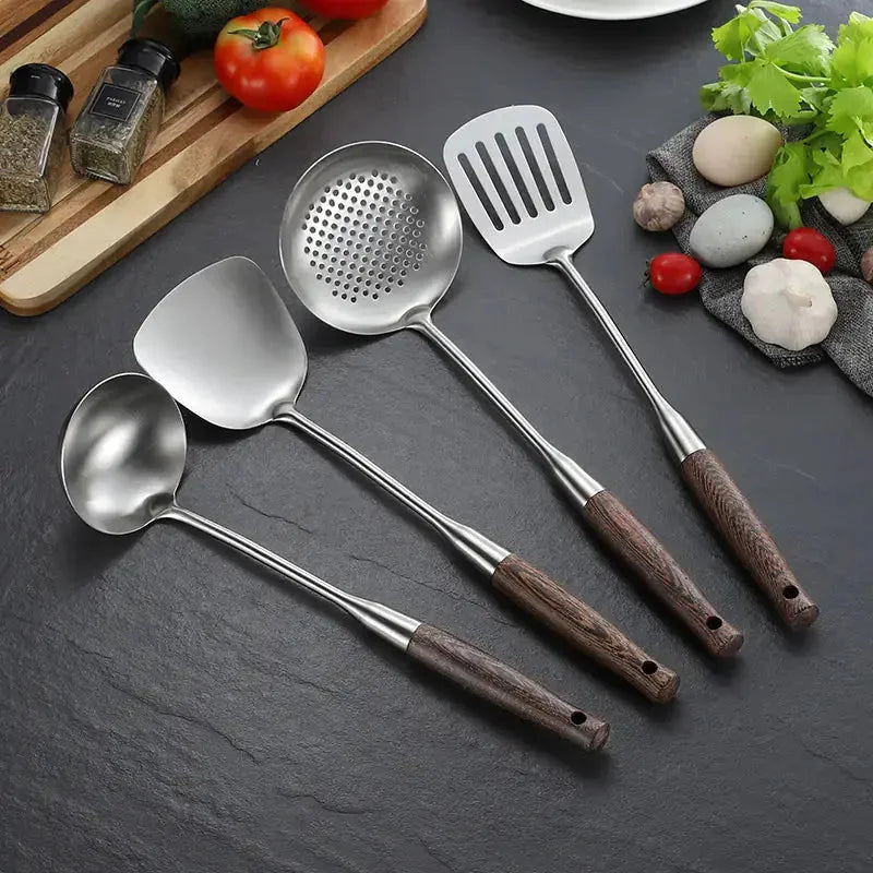Chicken Wing Wood Kitchen Utensils Set – with Stainless Steel – iron, pewter, plate (Image 3)