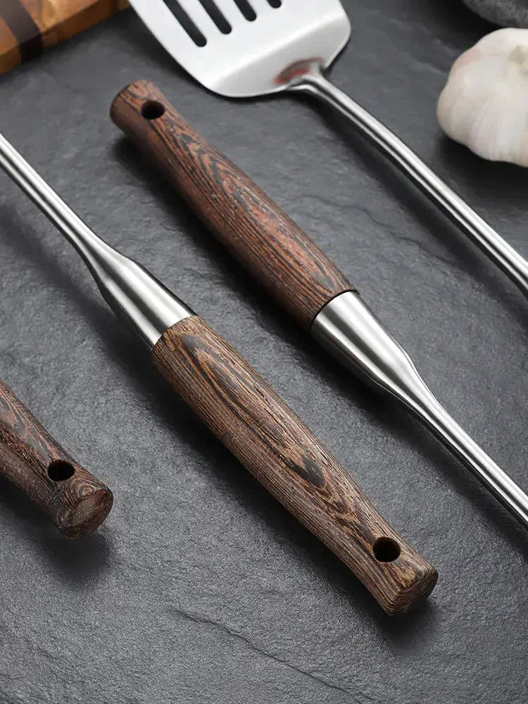 Chicken Wing Wood Kitchen Utensils Set – with Stainless Steel – iron, pewter, plate (Image 4)