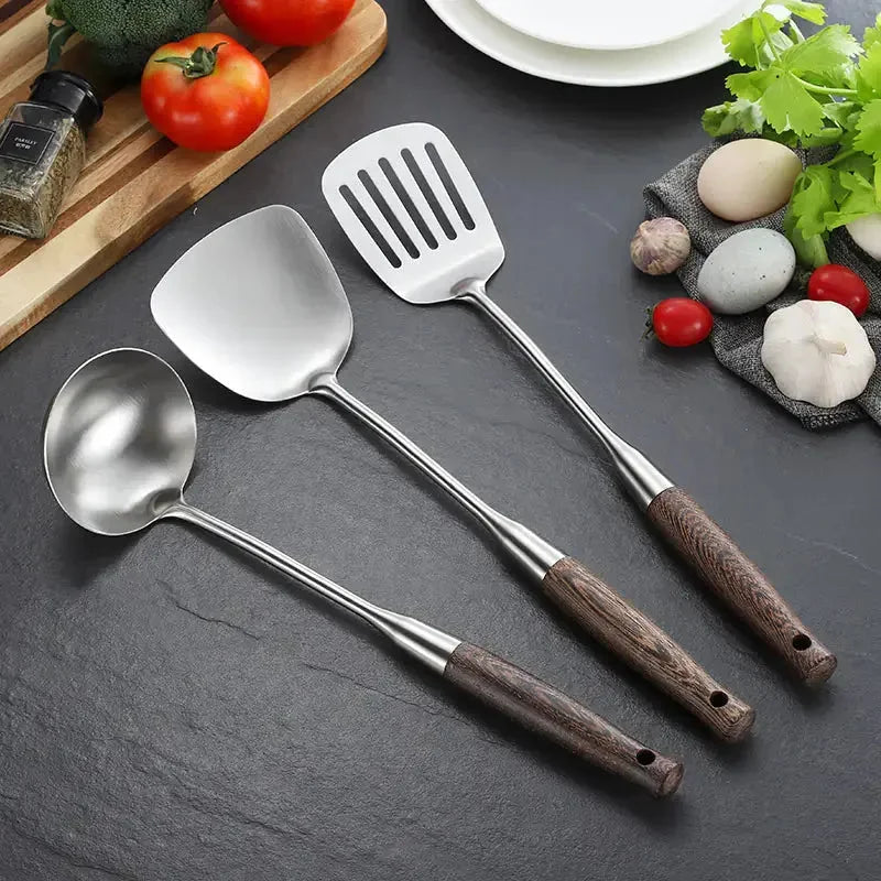 Chicken Wing Wood Kitchen Utensils Set – with Stainless Steel – iron, pewter, plate (Image 6)