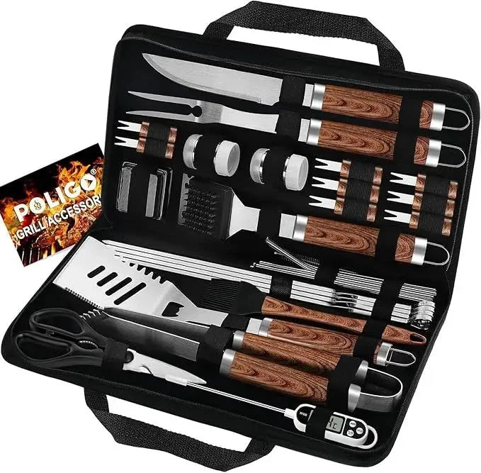 POLIGO 29 PCS BBQ Grill Accessories Set – Stainless Steel – net, iron, pin (Image 1)