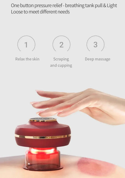 Portable Electric Cupping Massager – 2-Cup Vacuum Therapy with Red Light for Muscle Pain Relief – soft, cup, torch (Image 3)