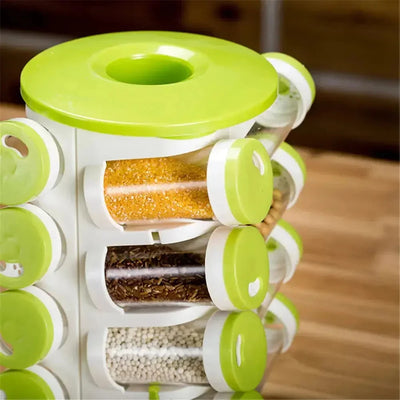 Rotating Spice Jar Set – with 16 Multi-Hole Holders – rack, carry, pot (Image 4)