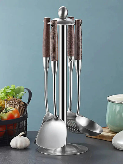 Chicken Wing Wood Kitchen Utensils Set – with Stainless Steel – iron, pewter, plate (Image 1)