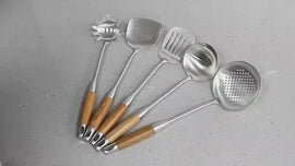 Chicken Wing Wood Kitchen Utensils Set – with Stainless Steel – iron, pewter, plate (Image 2)