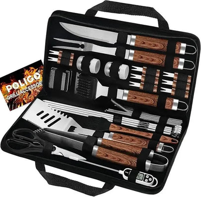 POLIGO 29 PCS BBQ Grill Accessories Set – Stainless Steel – net, iron, pin (Image 1)