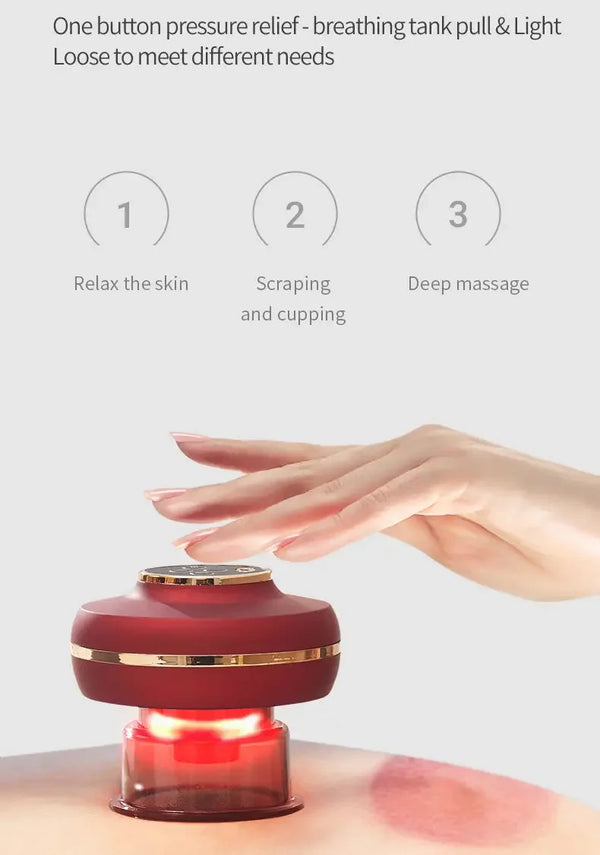Portable Electric Cupping Massager – 2-Cup Vacuum Therapy with Red Light for Muscle Pain Relief – soft, cup, torch (Image 3)