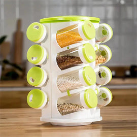 Rotating Spice Jar Set – with 16 Multi-Hole Holders – rack, carry, pot (Image 1)