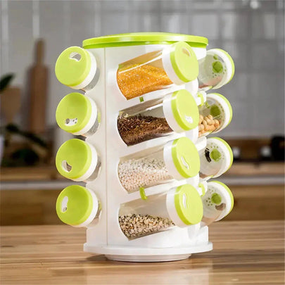 Rotating Spice Jar Set – with 16 Multi-Hole Holders – rack, carry, pot (Image 1)