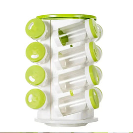 Rotating Spice Jar Set – with 16 Multi-Hole Holders – rack, carry, pot (Image 2)